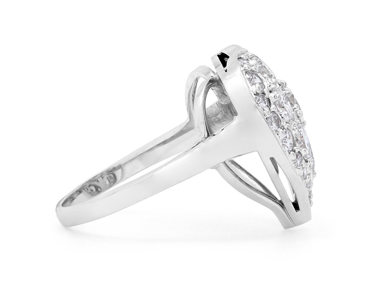 Mid-Century Diamond Heart Ring in Platinum