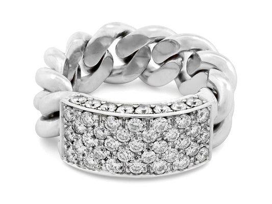 Chain Link Ring with Diamond Plaque, in 18K White Gold