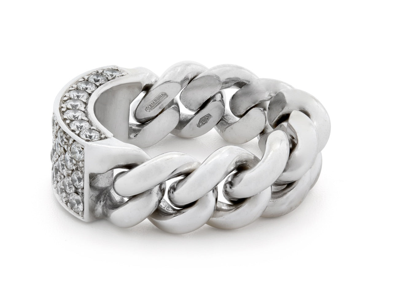 Chain Link Ring with Diamond Plaque, in 18K White Gold