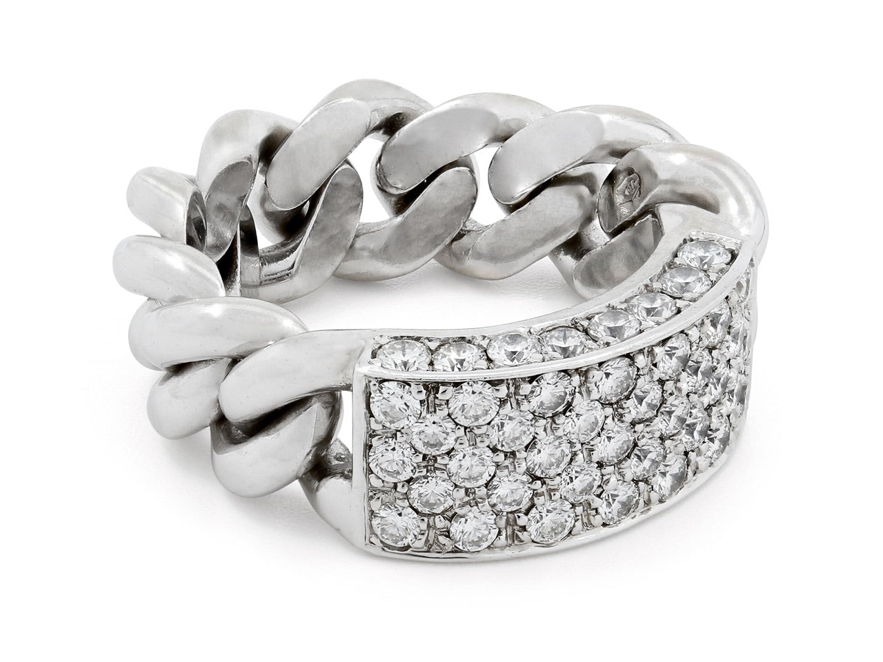 Chain Link Ring with Diamond Plaque, in 18K White Gold