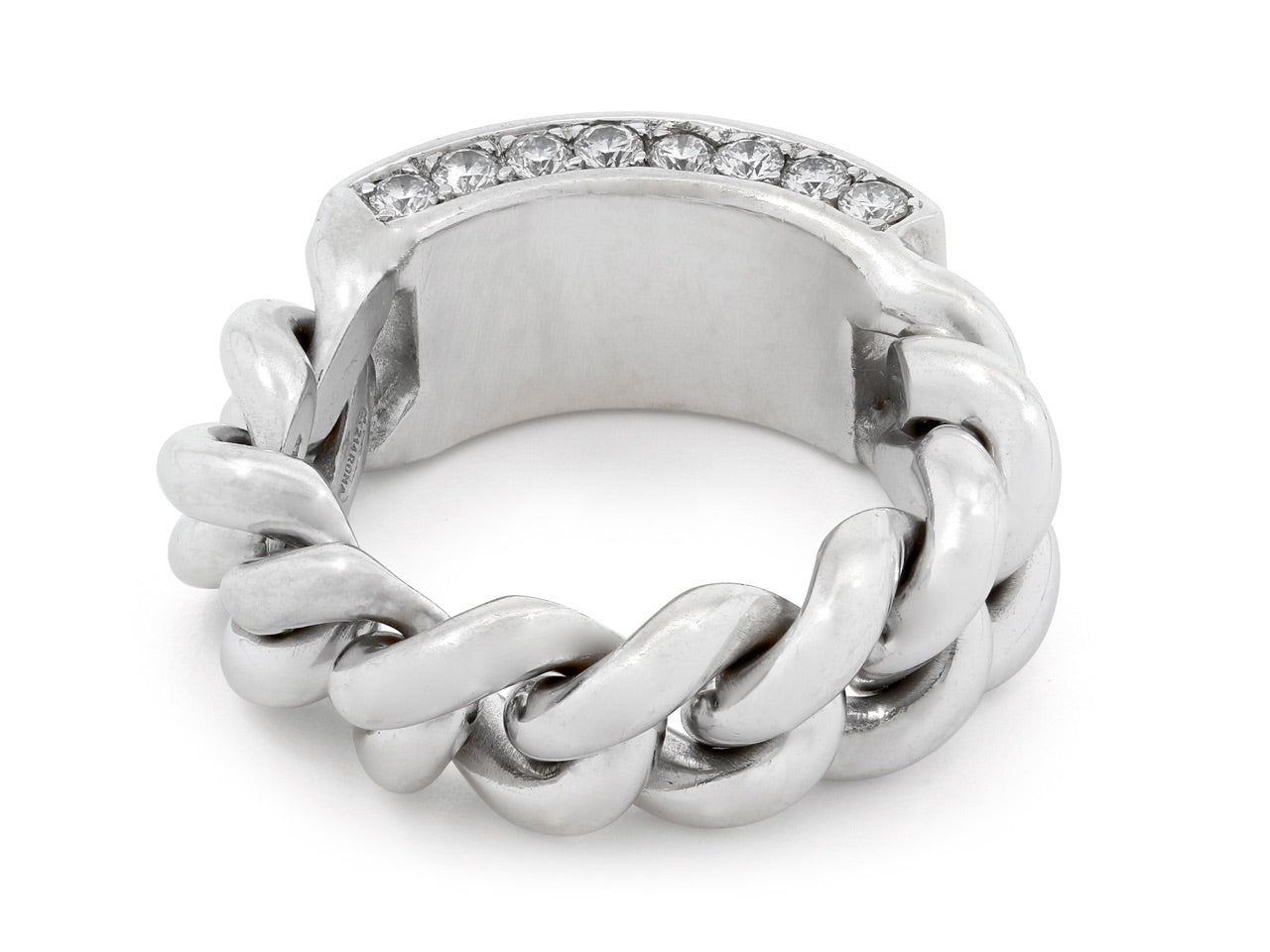 Chain Link Ring with Diamond Plaque, in 18K White Gold