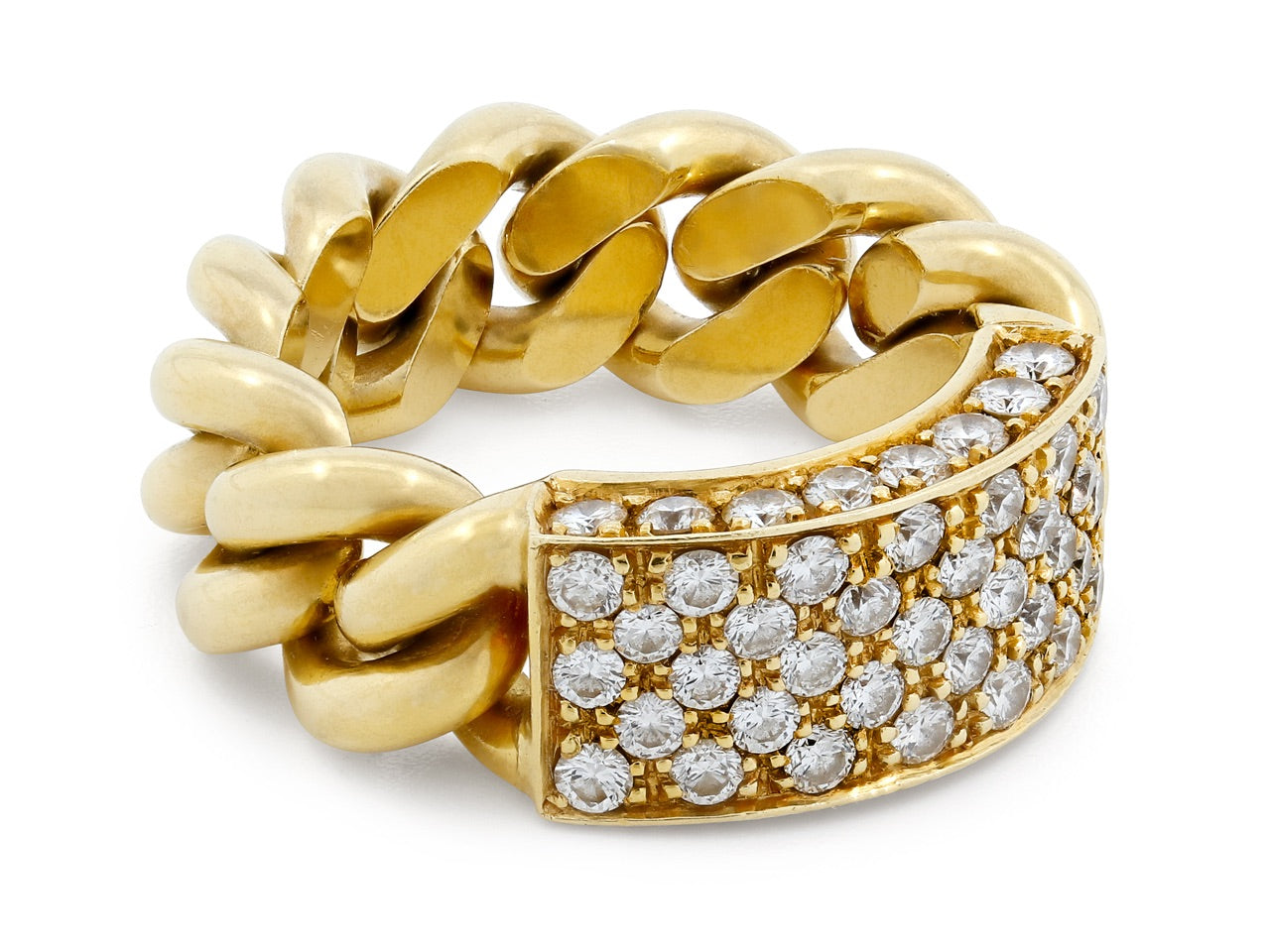 Chain Link Ring with Diamond Plaque, in 18K Gold