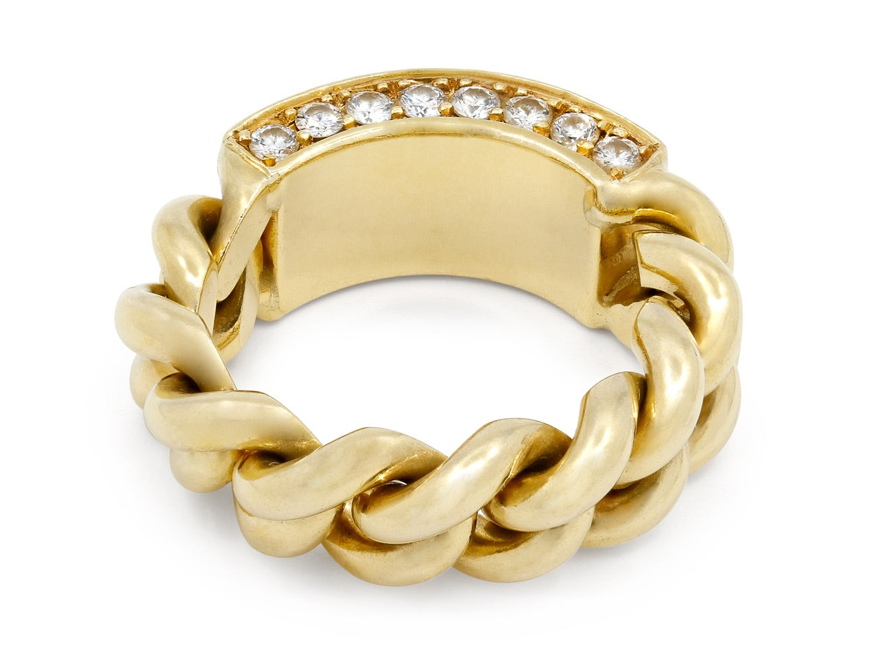 Chain Link Ring with Diamond Plaque, in 18K Gold