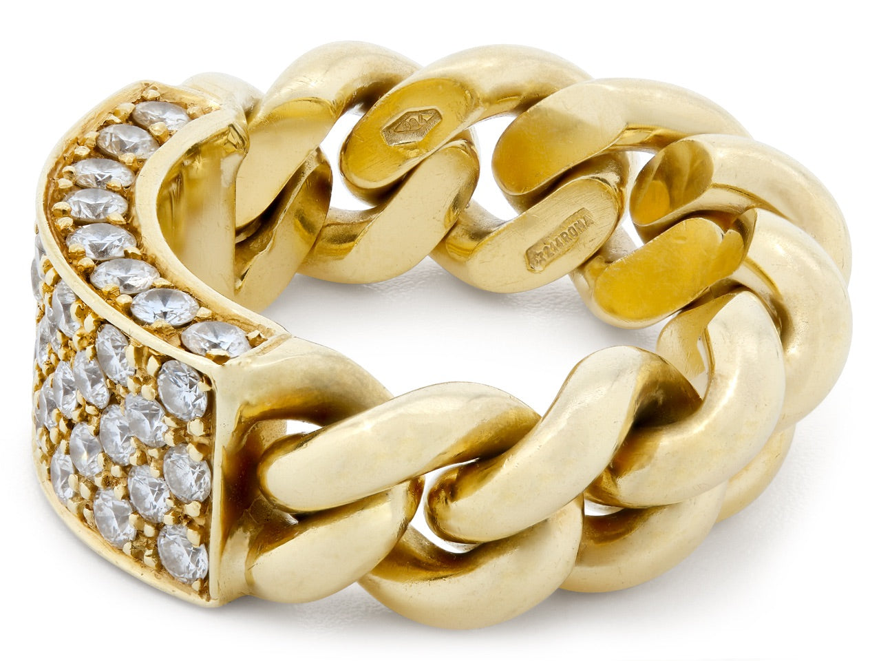 Chain Link Ring with Diamond Plaque, in 18K Gold