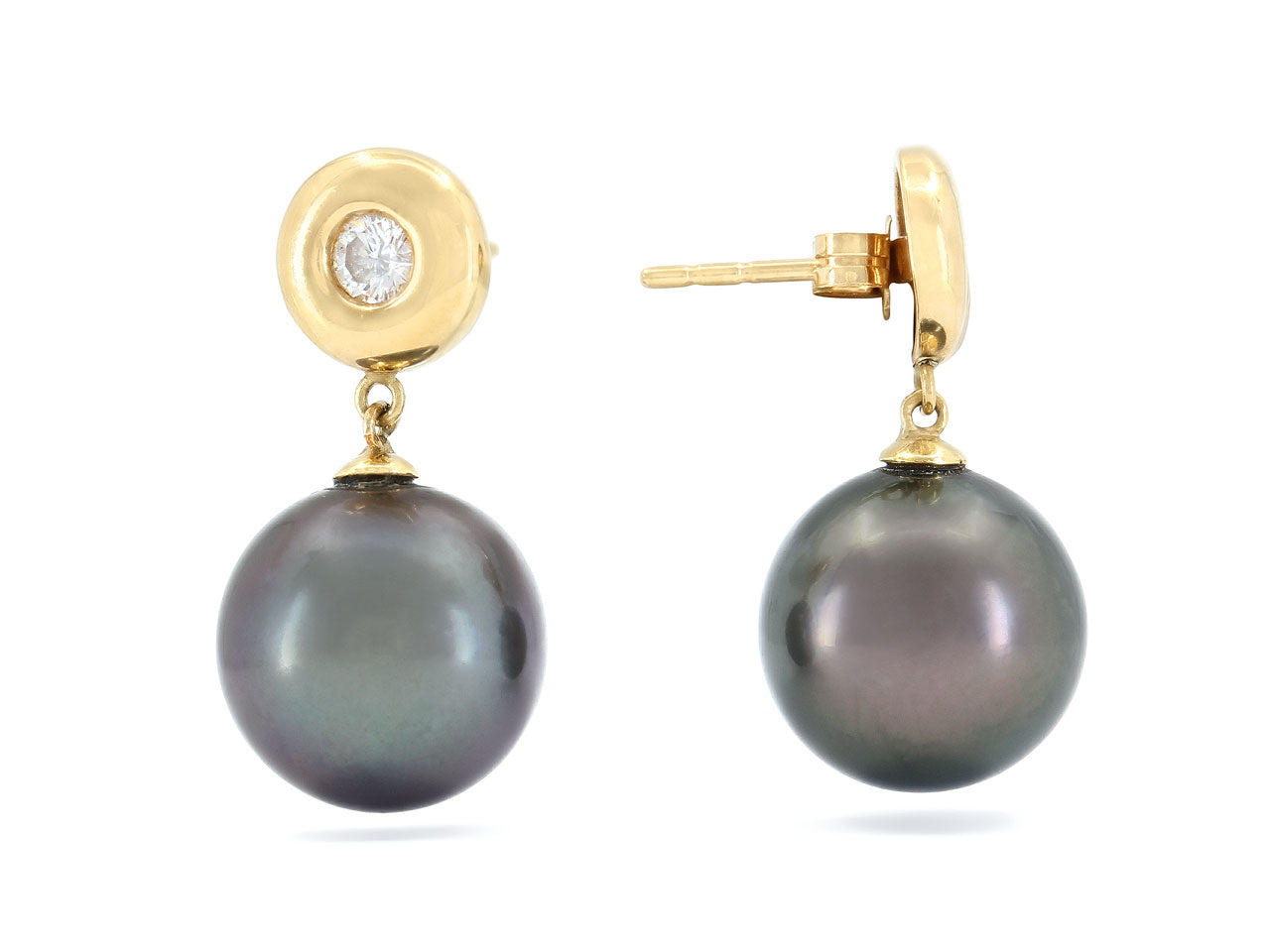 Tahitian Pearl and Diamond Earrings in 18K Gold