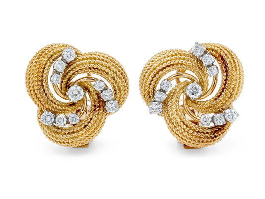 Mid-Century Swirl Diamond Earrings in 18K Gold