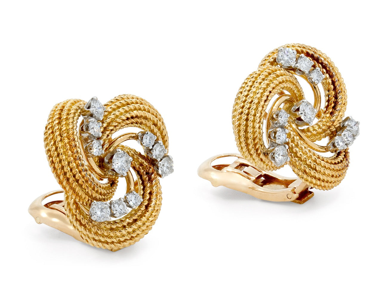 Mid-Century Swirl Diamond Earrings in 18K Gold