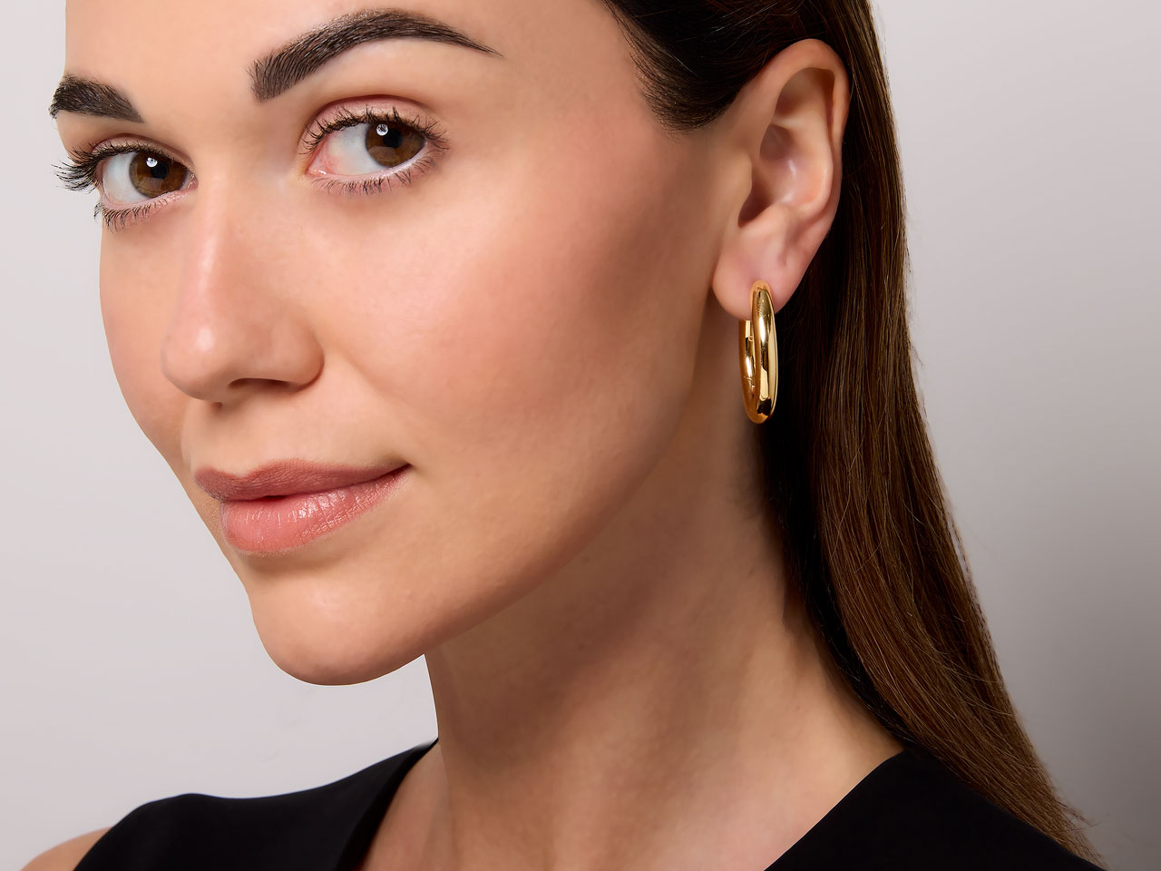 Hinged Elongated Hoop Earrings in 18K Gold, by Beladora