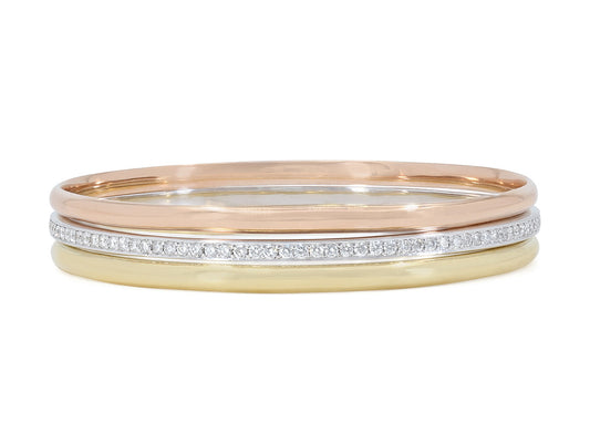 Set of Three Bangle Bracelets in 18K Yellow, White and Rose Gold