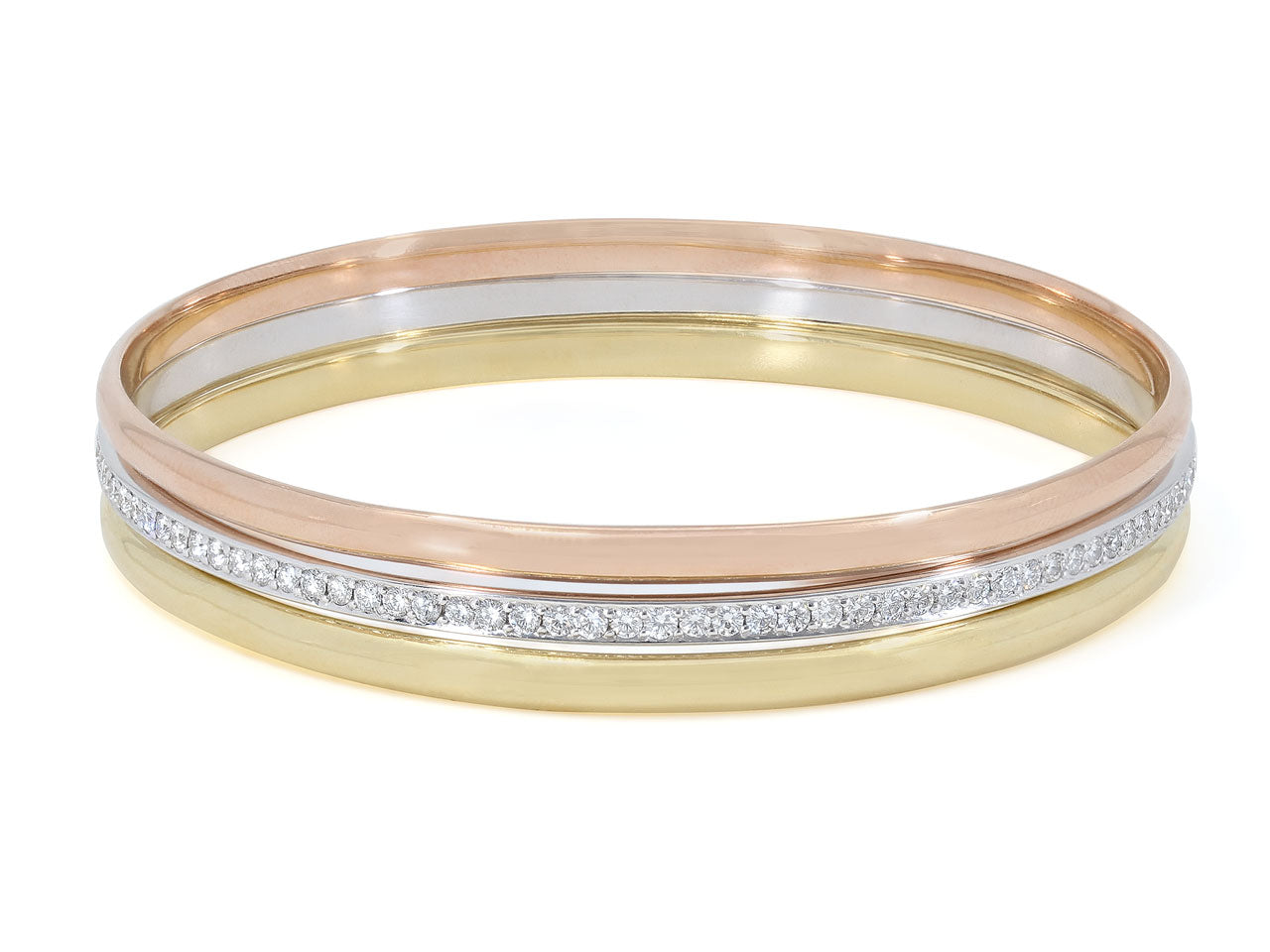 Set of Three Bangle Bracelets in 18K Yellow, White and Rose Gold