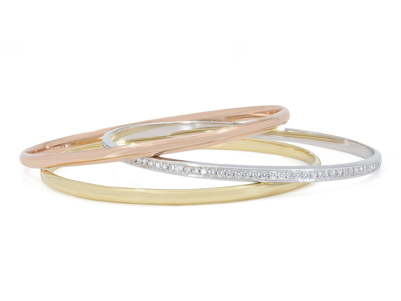 Set of Three Bangle Bracelets in 18K Yellow, White and Rose Gold