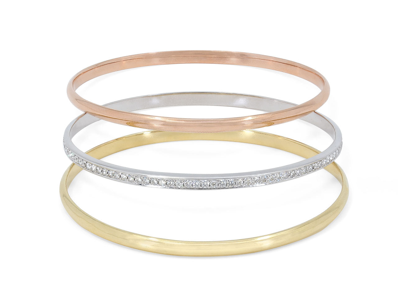 Set of Three Bangle Bracelets in 18K Yellow, White and Rose Gold