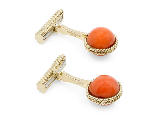 David Webb Coral Cufflinks in 18K Gold