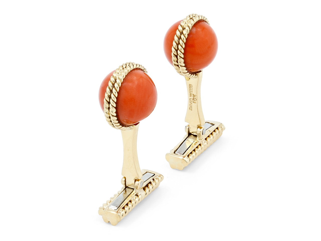 David Webb Coral Cufflinks in 18K Gold