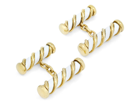 Tiffany & Co. Schlumberger White Enamel Cufflinks in 18K Gold