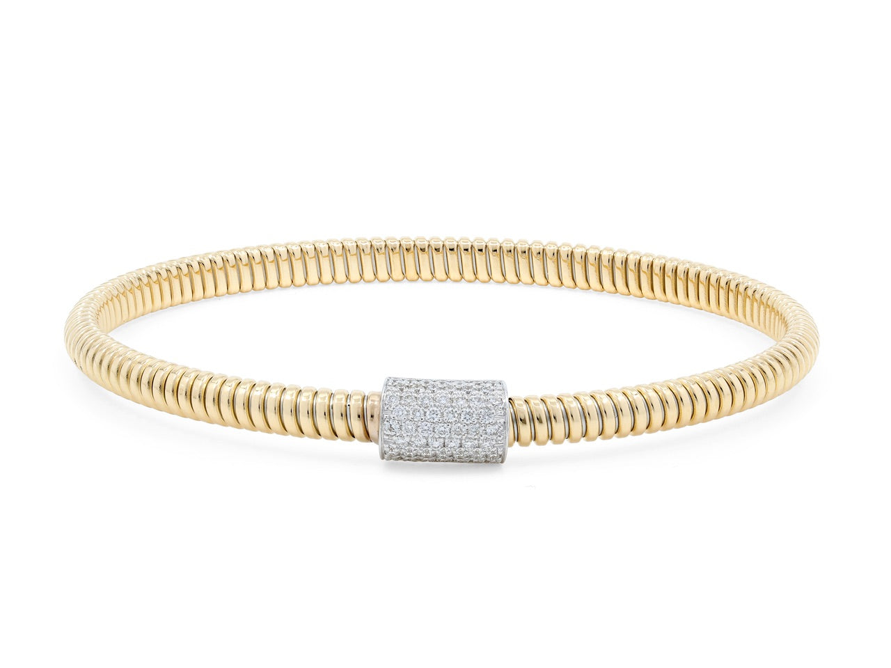 Thin Tubogas Bracelet with Diamond Clasp, in 18K Yellow Gold, by Beladora