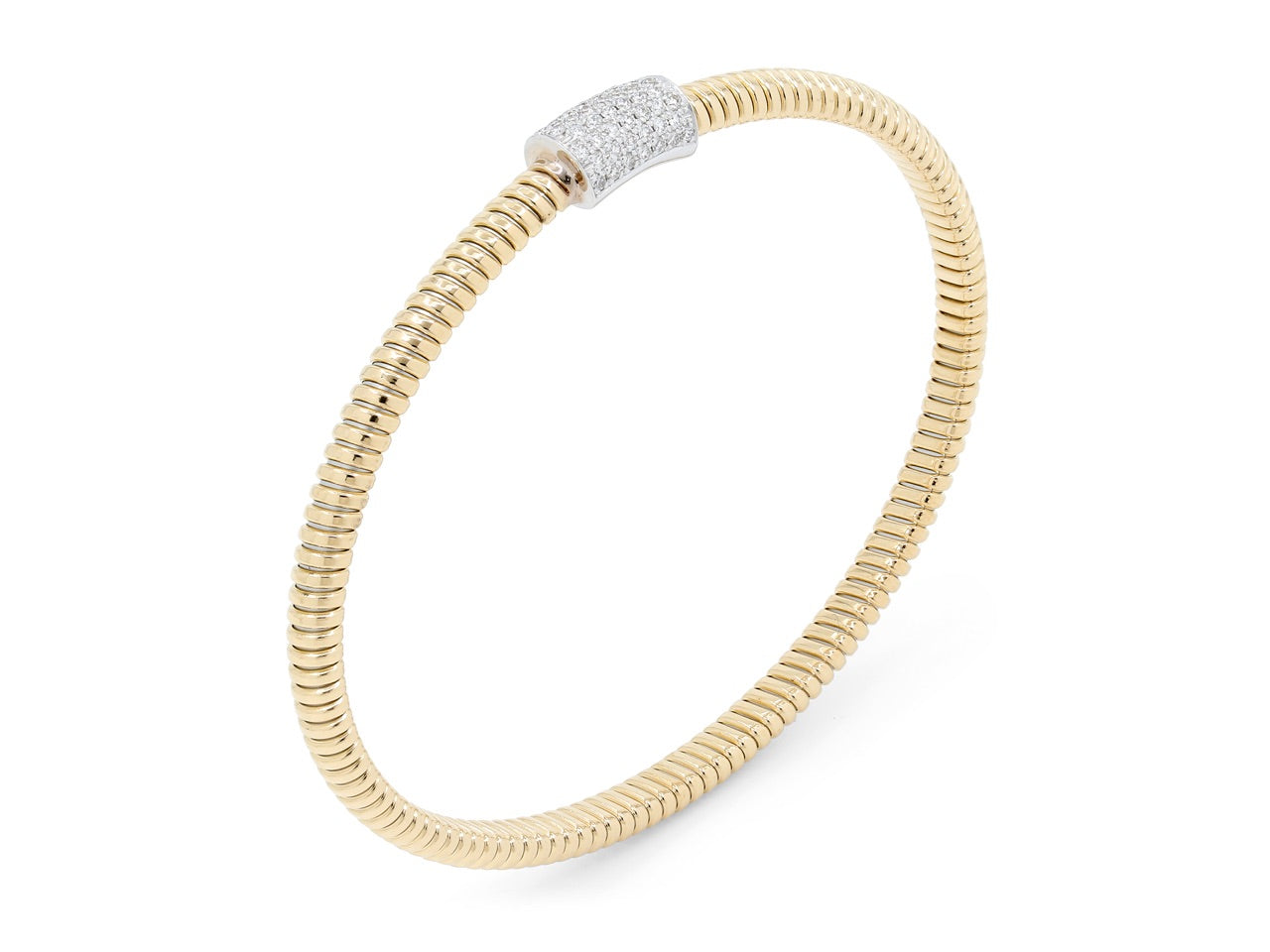 Thin Tubogas Bracelet with Diamond Clasp, in 18K Yellow Gold, by Beladora