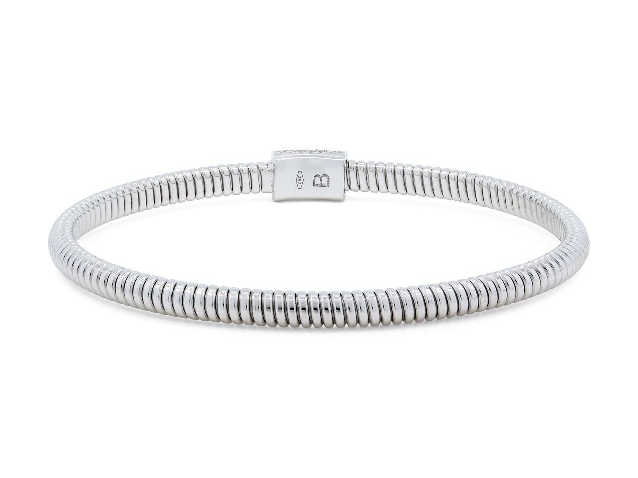 Thin Tubogas Bracelet with Diamond Clasp, in 18K White Gold, by Beladora