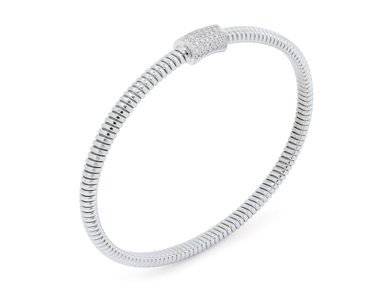 Thin Tubogas Bracelet with Diamond Clasp, in 18K White Gold, by Beladora