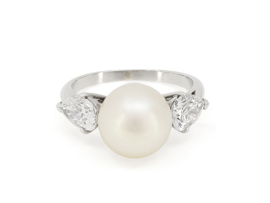 Pearl and Diamond Ring in Platinum