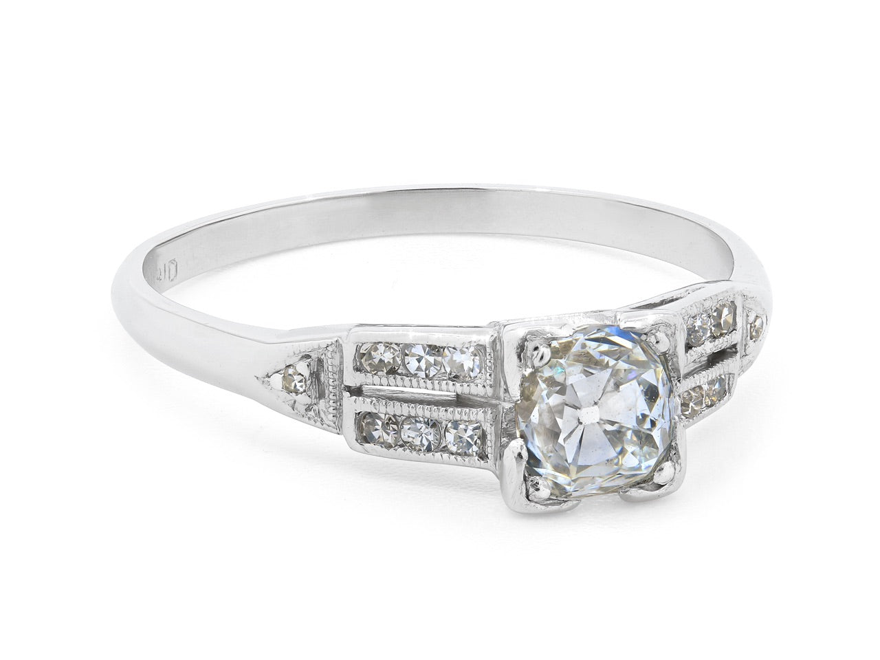 Art Deco Old Mine Brilliant Cut Diamond Ring, 0.56 carat E/SI-1, in Platinum