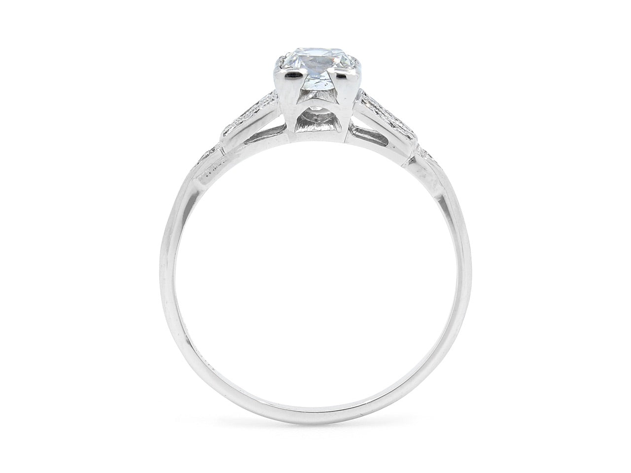 Art Deco Old Mine Brilliant Cut Diamond Ring, 0.56 carat E/SI-1, in Platinum