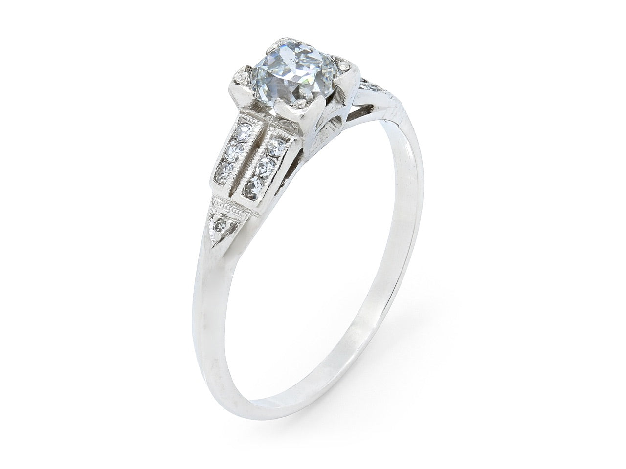 Art Deco Old Mine Brilliant Cut Diamond Ring, 0.56 carat E/SI-1, in Platinum