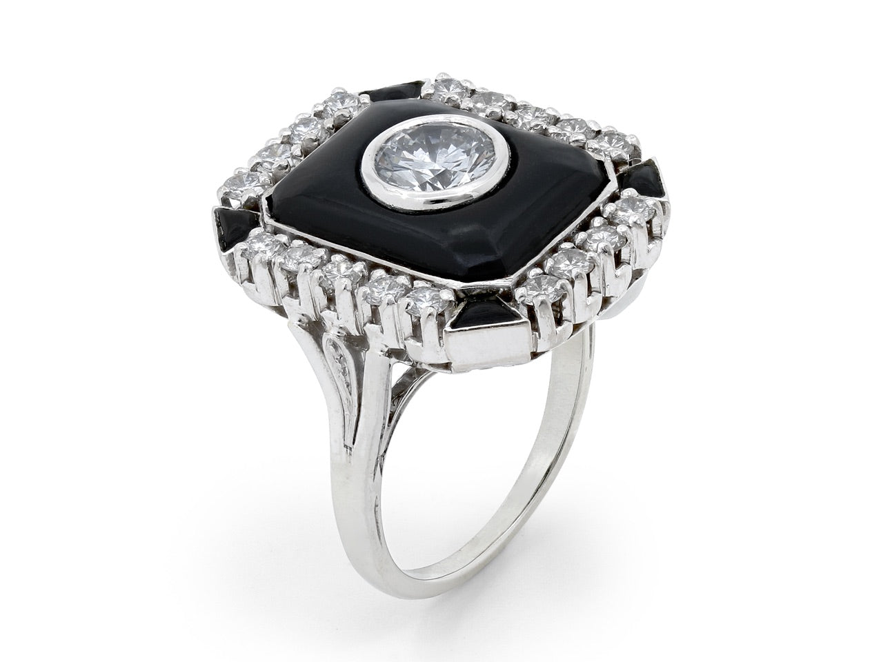 Art Deco-Style Diamond and Onyx Ring in 18K White Gold