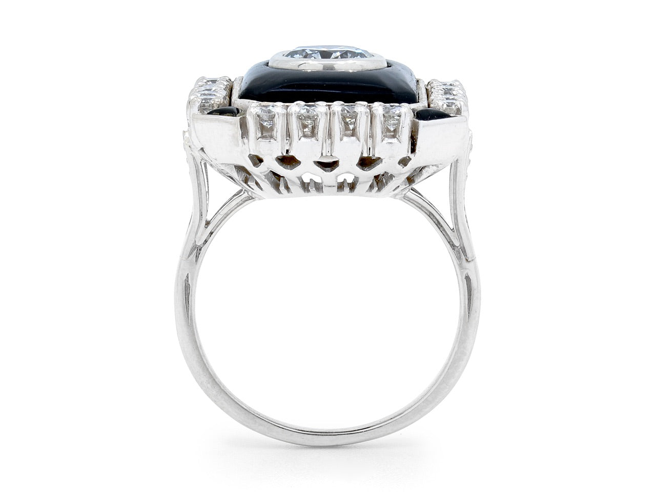 Art Deco-Style Diamond and Onyx Ring in 18K White Gold