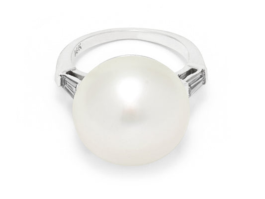 South Sea Button Pearl Ring in 14K White Gold