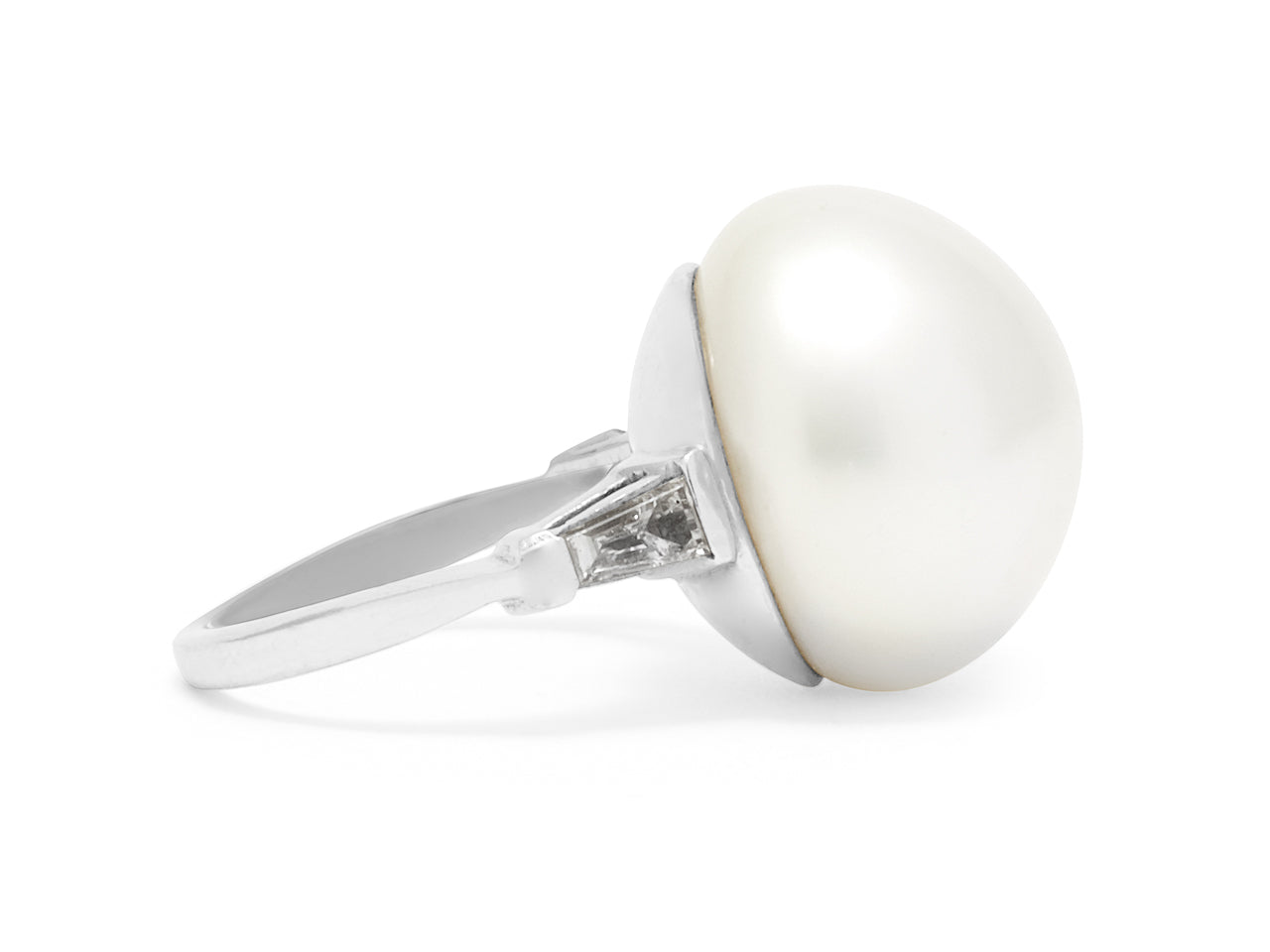 South Sea Button Pearl Ring in 14K White Gold