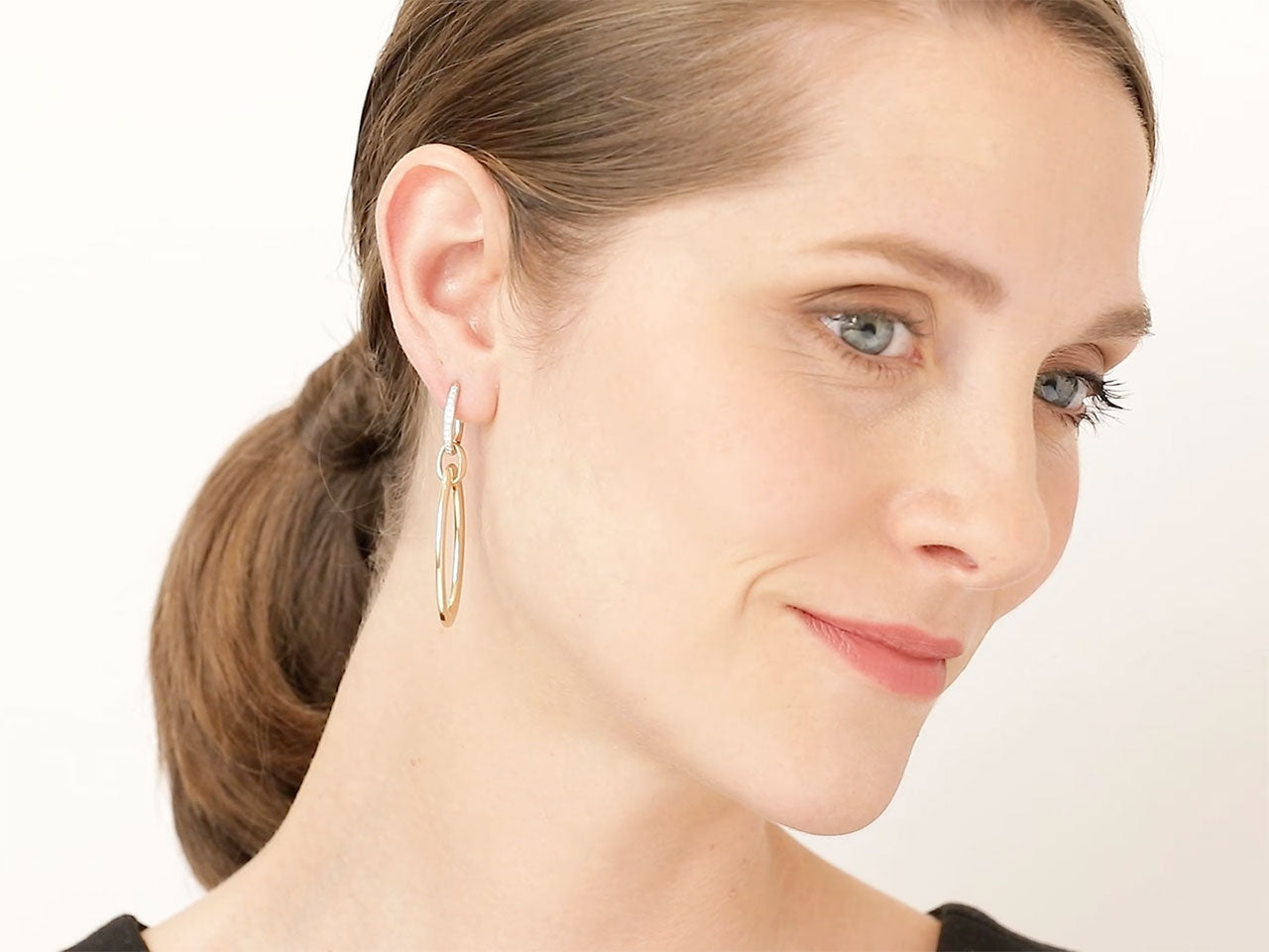 Gold Hoop Earrings, with Diamond Tops, in 18K Gold, by Beladora