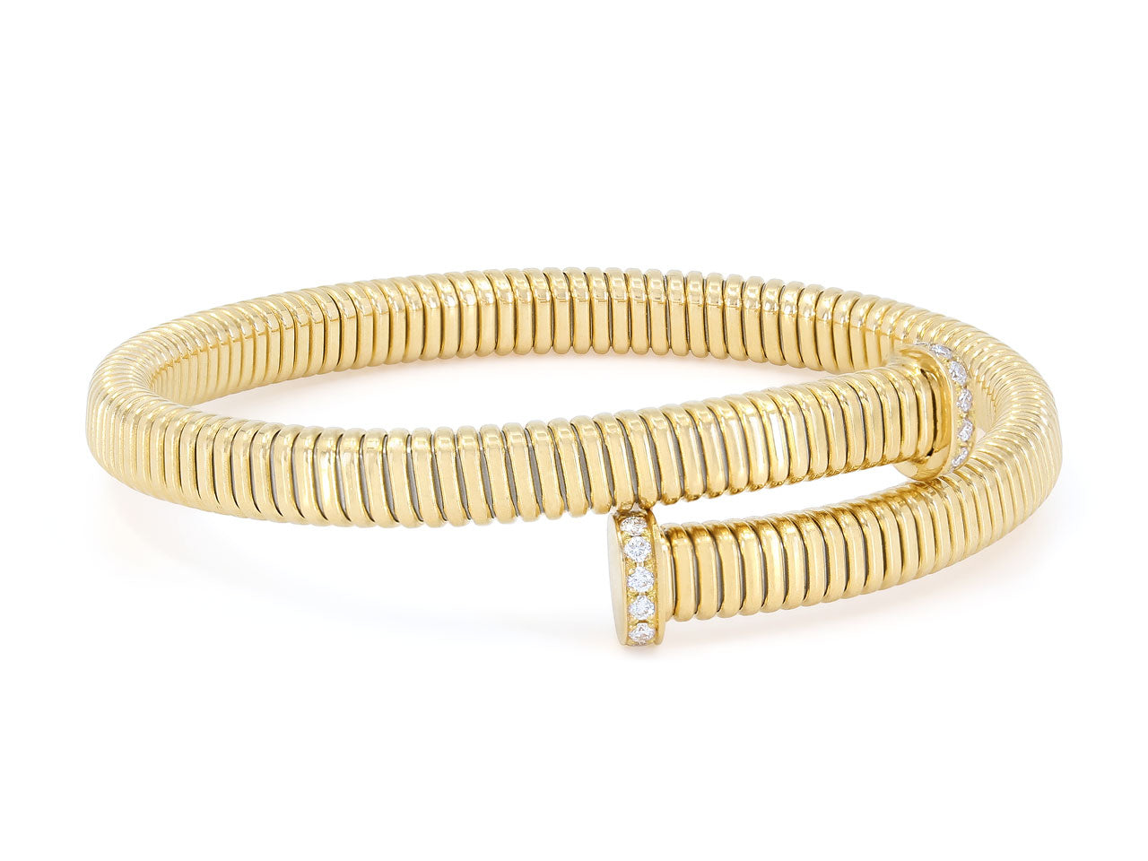 Tubogas Bypass Bracelet with Nail Head Terminals in 18K Yellow Gold, by Beladora