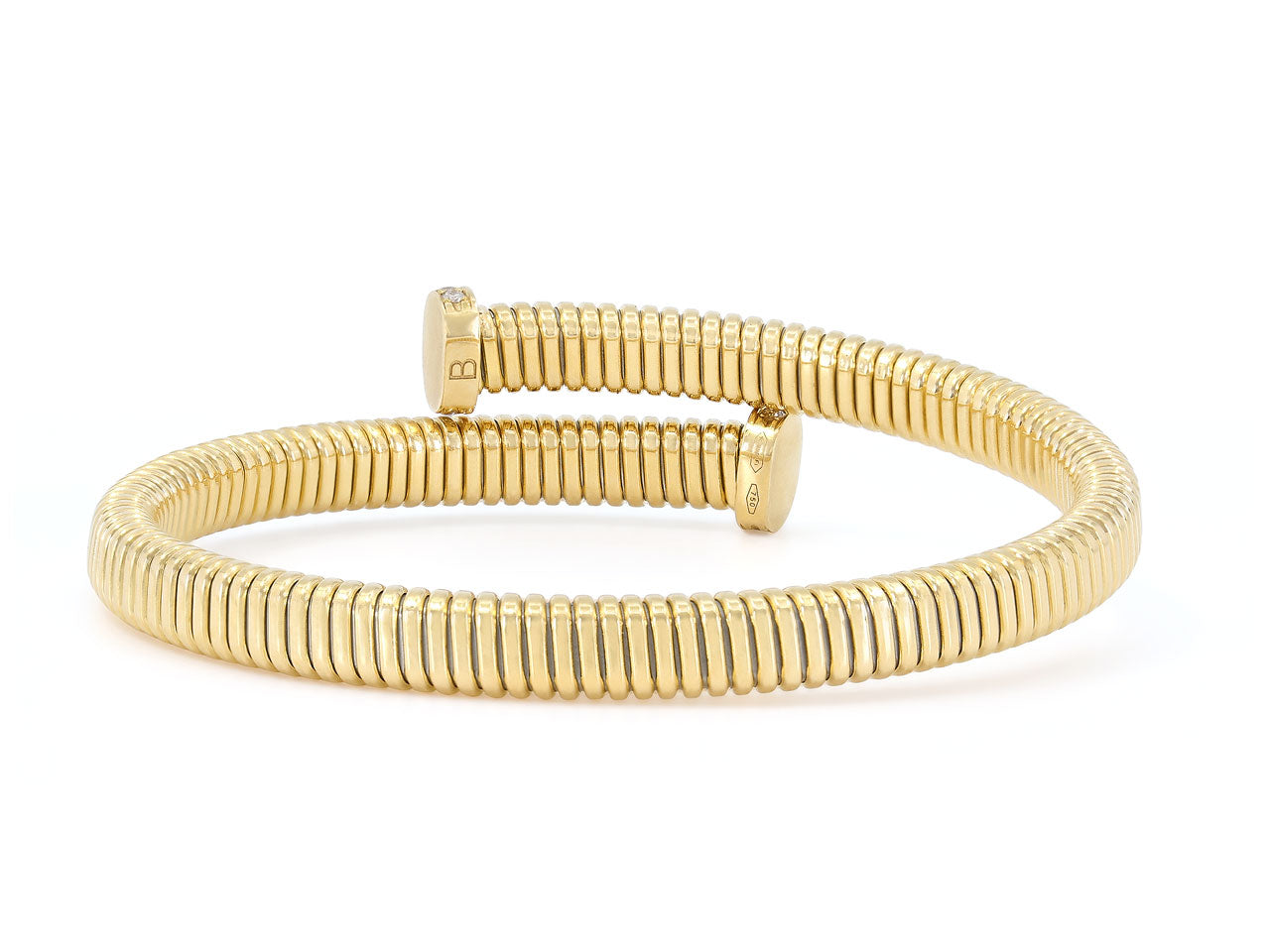 Tubogas Bypass Bracelet with Nail Head Terminals in 18K Yellow Gold, by Beladora