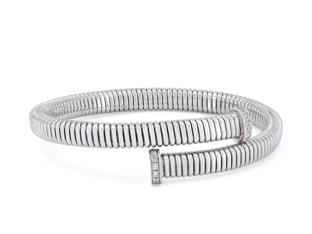 Tubogas Bypass Bracelet with Nail Head Terminals in 18K White Gold, by Beladora