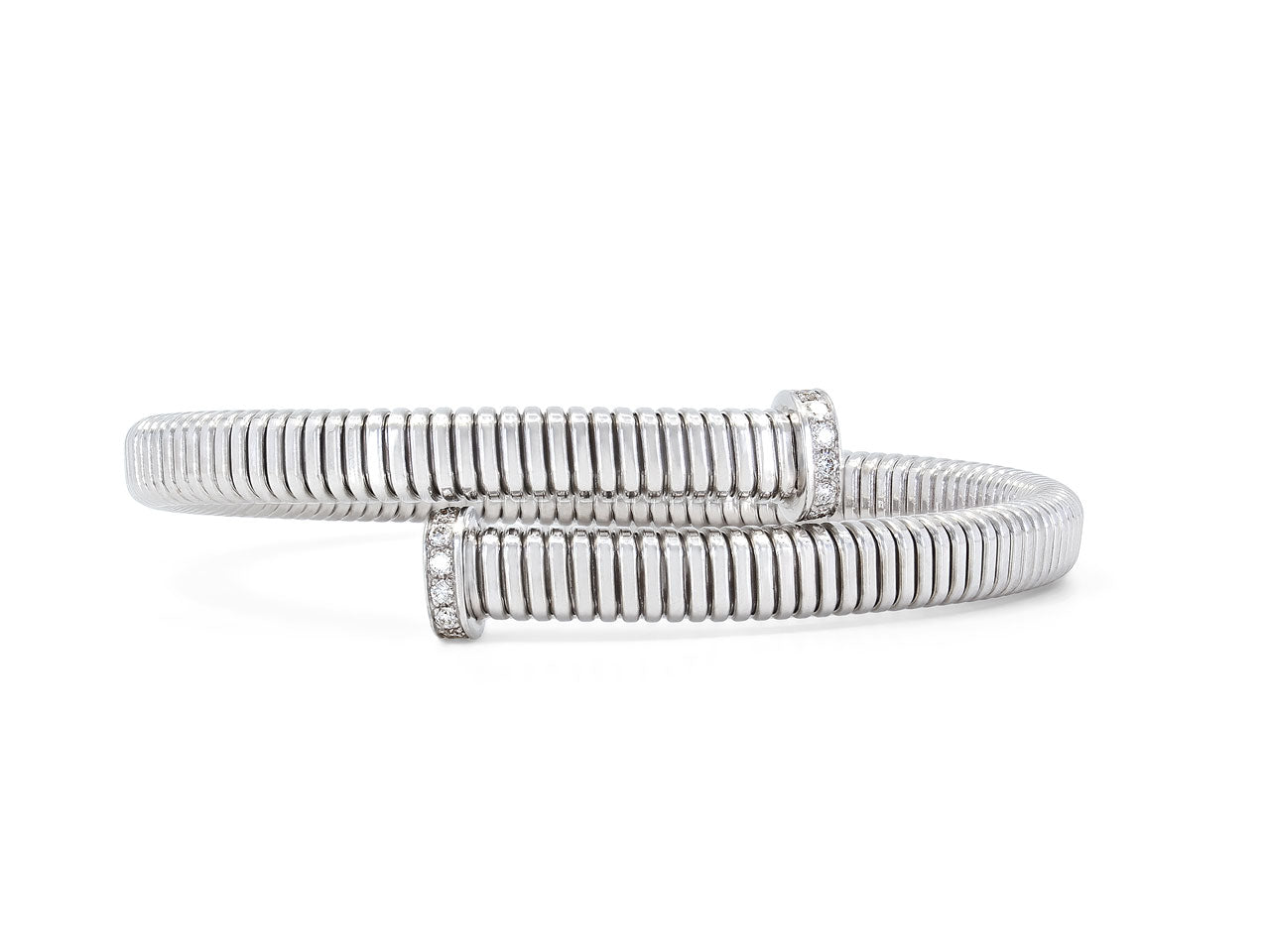 Tubogas Bypass Bracelet with Nail Head Terminals in 18K White Gold, by Beladora