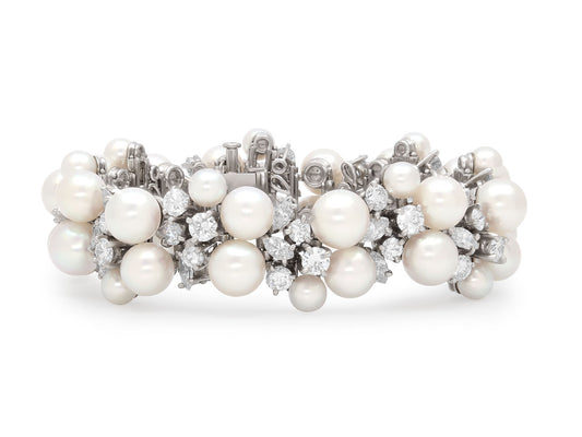 Diamond and Pearl Bracelet in 18K White Gold, by Meister