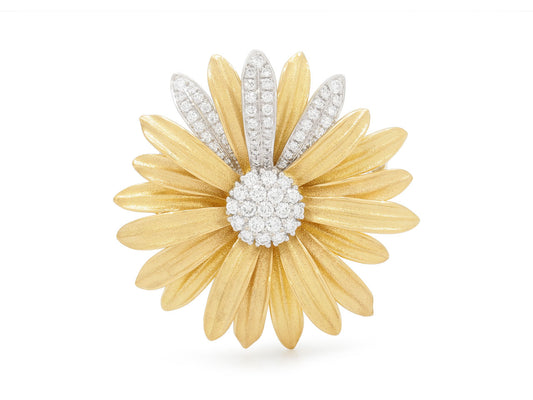 Aaron Henry Flower Diamond Brooch in 18K Gold