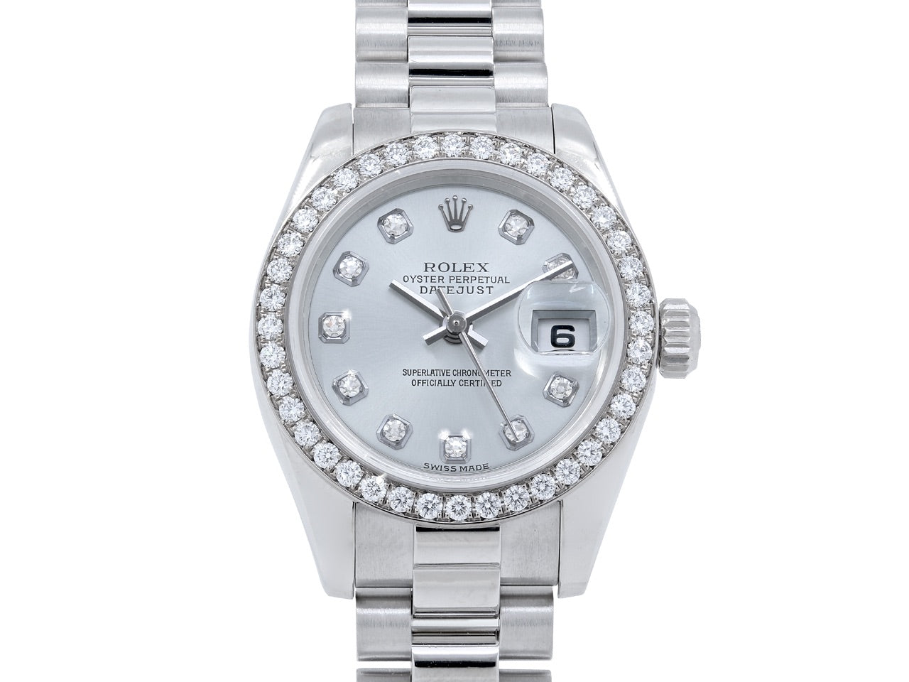 Ladies Rolex Datejust Watch, 26 mm, with Custom Diamond Bezel, in Platinum