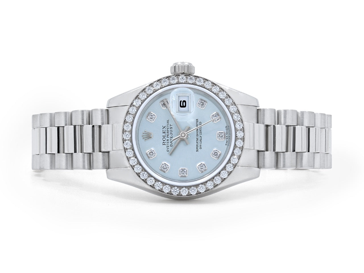 Ladies Rolex Datejust Watch, 26 mm, with Custom Diamond Bezel, in Platinum