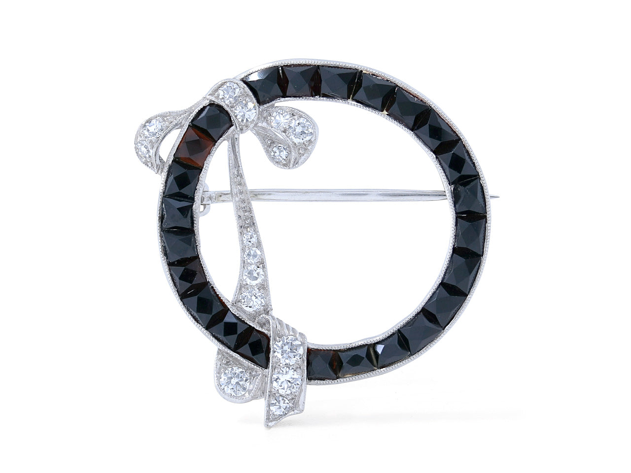 Art Deco Diamond and Onyx Circle Pin in Platinum