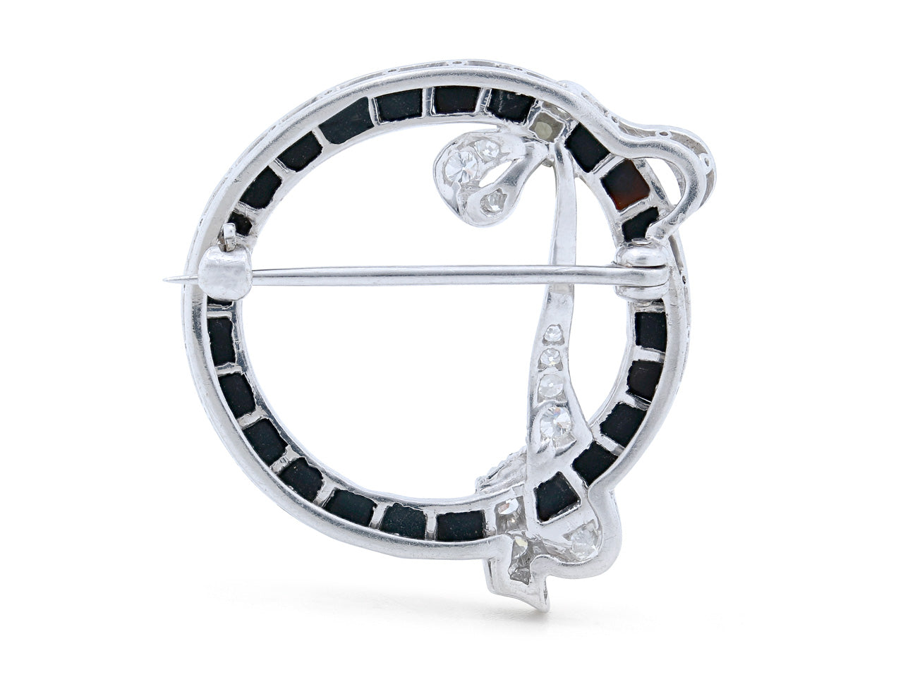 Art Deco Diamond and Onyx Circle Pin in Platinum