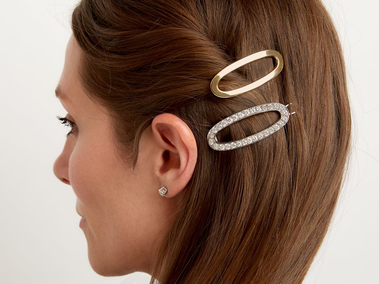 Pair of Retro Barrettes in 14K Yellow and White Gold