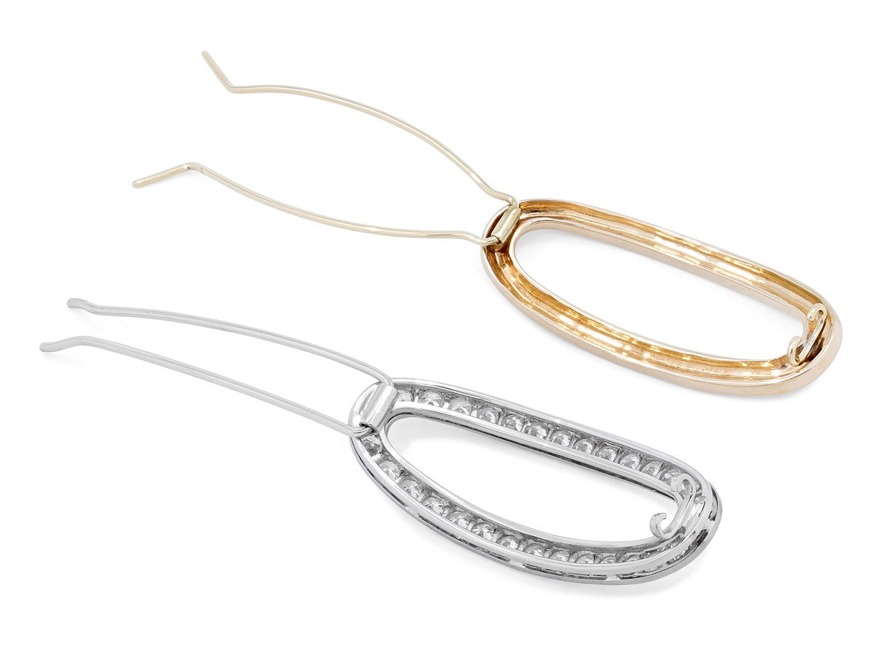 Pair of Retro Barrettes in 14K Yellow and White Gold