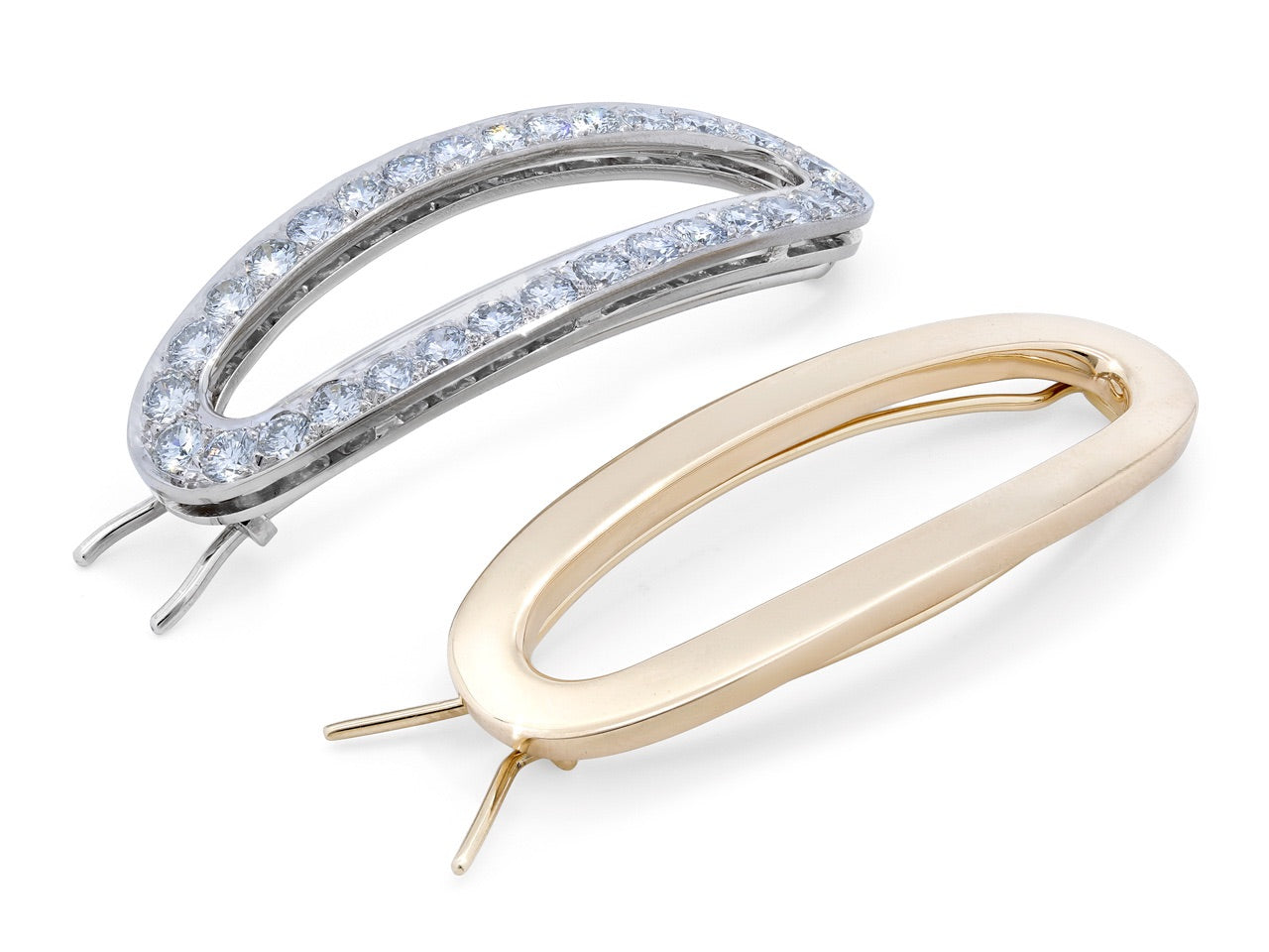 Pair of Retro Barrettes in 14K Yellow and White Gold