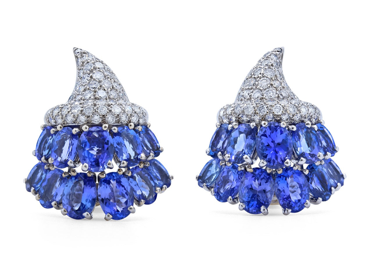 Verdura 'Cornucopia' Tanzanite and Diamond Earrings in 18K White Gold