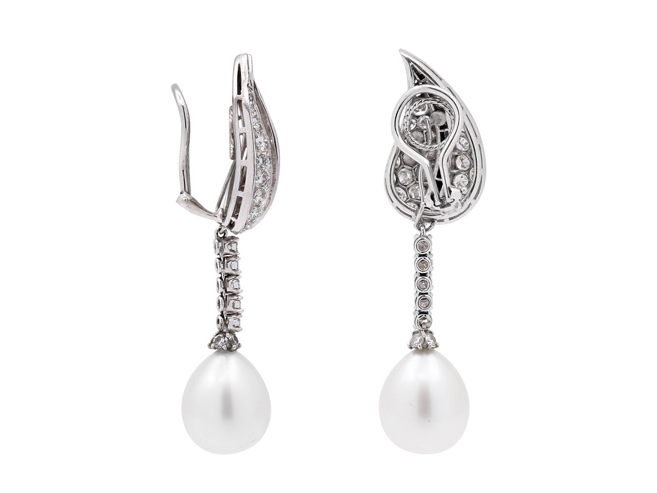 South Sea Pearl and Diamond Drop Earrings in Platinum