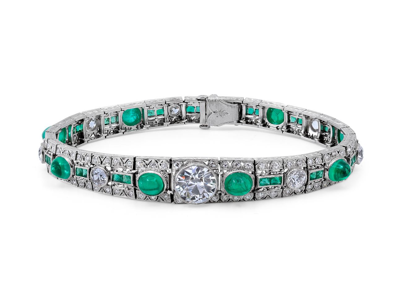 Art Deco Emerald and Diamond Bracelet in Platinum