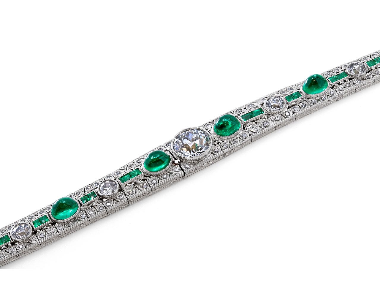 Art Deco Emerald and Diamond Bracelet in Platinum