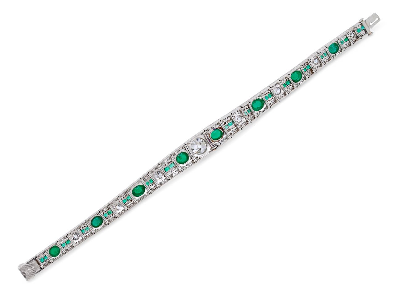 Art Deco Emerald and Diamond Bracelet in Platinum